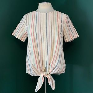 Madewell Striped Button-Back Tie-Front Blouse